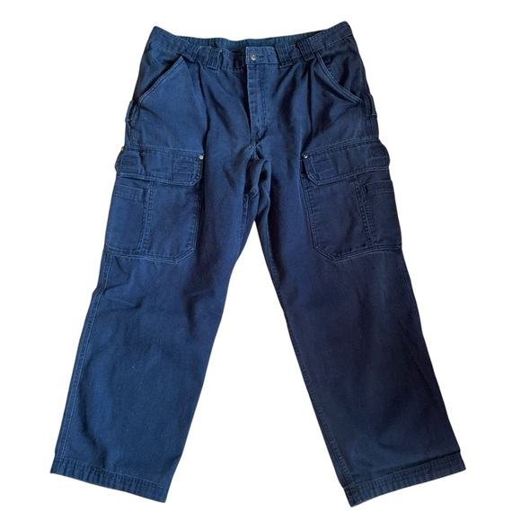 Duluth Trading Co Firehose Navy Canvas Cargo Pants Men’s Size 42x32 100% Cotton - Picture 1 of 7